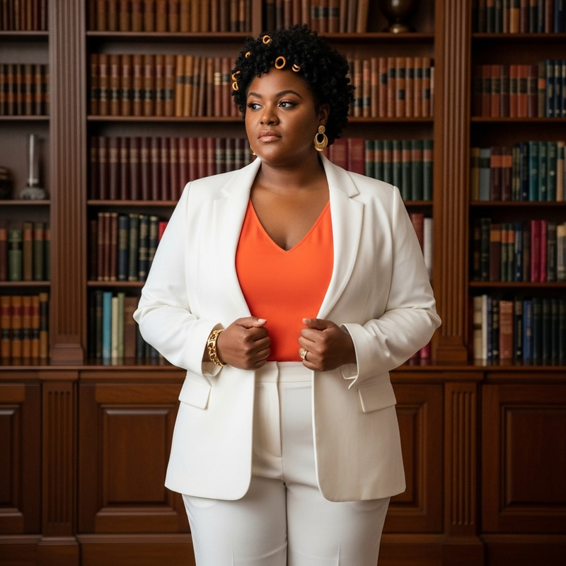 Empowered Black Woman in Elegant Home Library with Stunning Style Empowered Black Woman in Elegant Home Library with Stunning Style