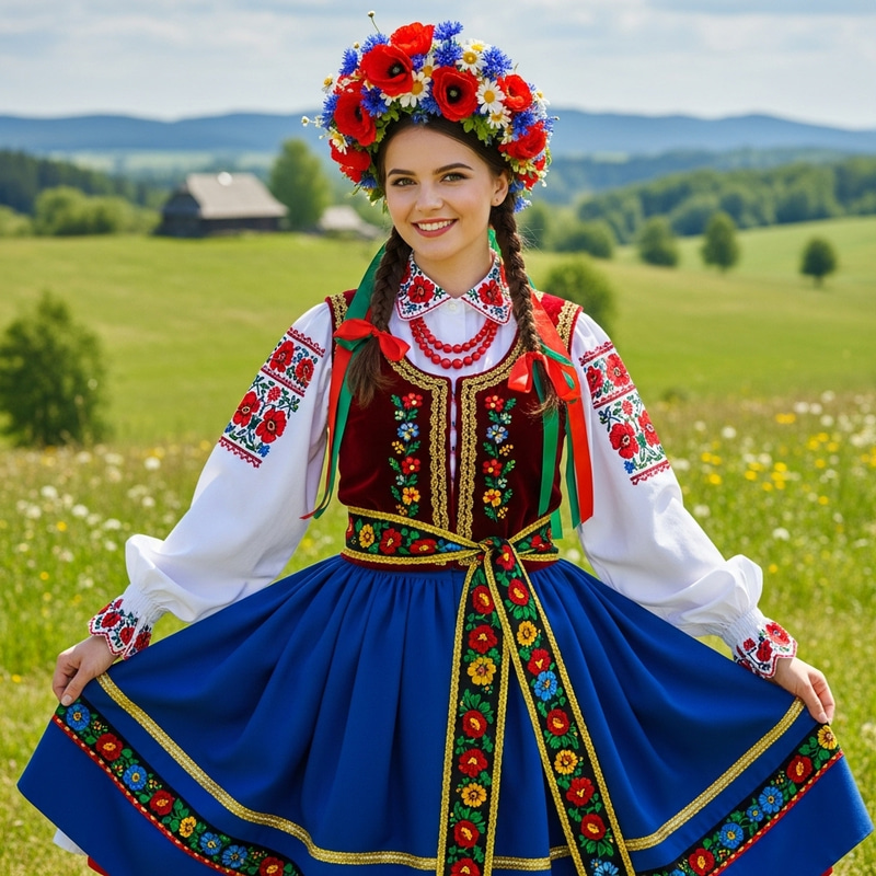 Young Polish Woman in Traditional Folk Costume Young Polish Woman in Traditional Folk Costume