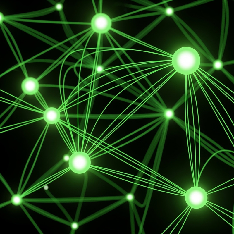 Green Network with Glowing Nodes