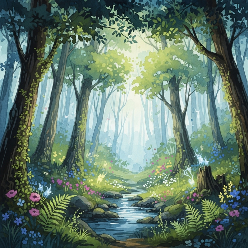 Enchanted Forest Watercolor Scene | Nature Artwork Enchanted Forest Watercolor Scene | Nature Artwork