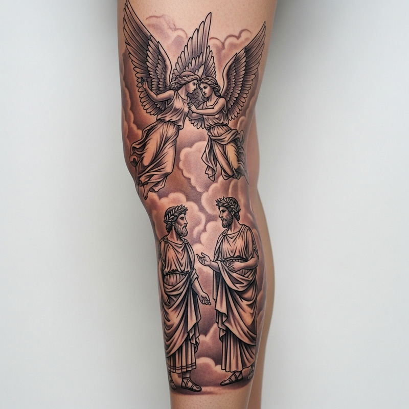 Celestial Leg Art - Majestic Angels and Greek Gods Celestial Leg Art - Majestic Angels and Greek Gods