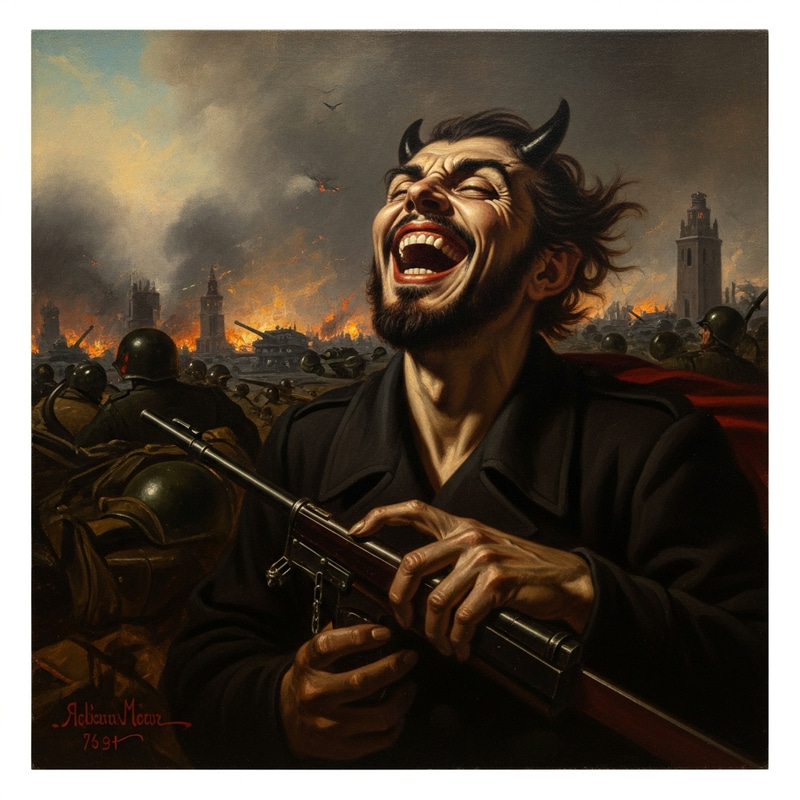Menacing Devil Laughing in WW2 Artwork