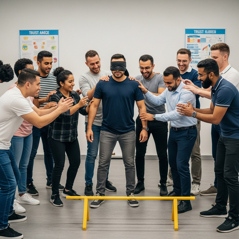Diverse Group Enjoying Trust-Building Team Activity