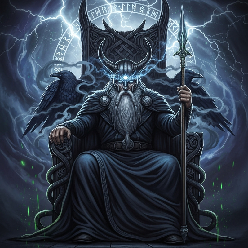 Odin Sitting on Throne T-Shirt Design | Chaotic Power Art Odin Sitting on Throne T-Shirt Design | Chaotic Power Art