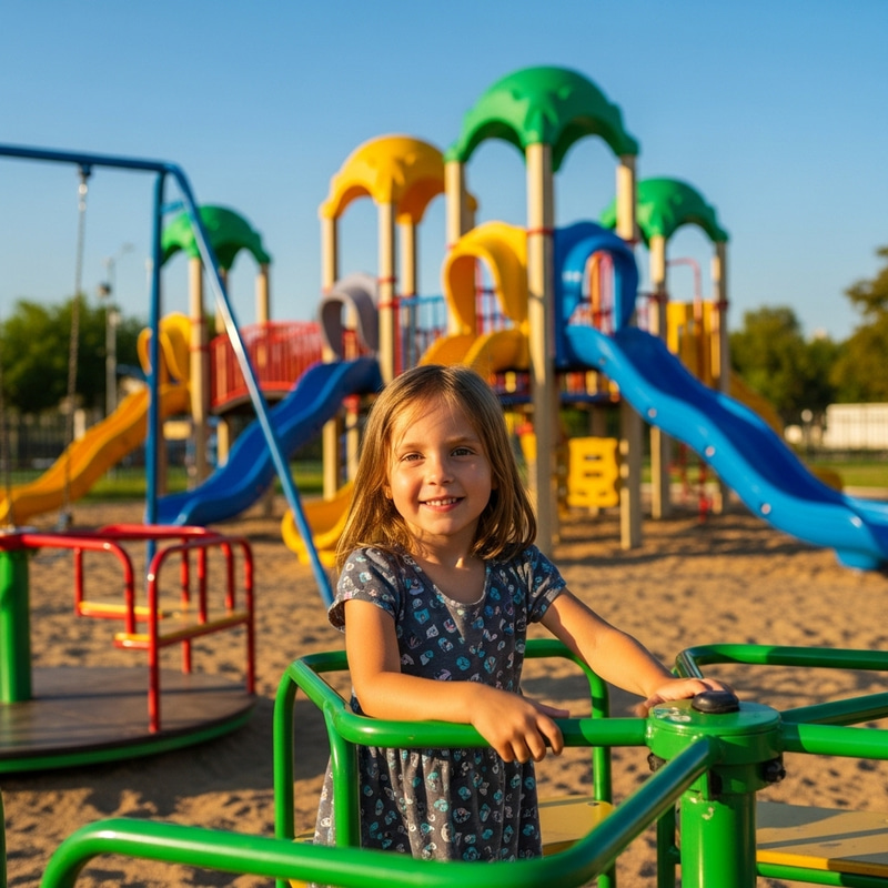 Innocent 8-Year-Old Girl with Pale Skin, Hazel Eyes, and Blond Hair Playing Happily