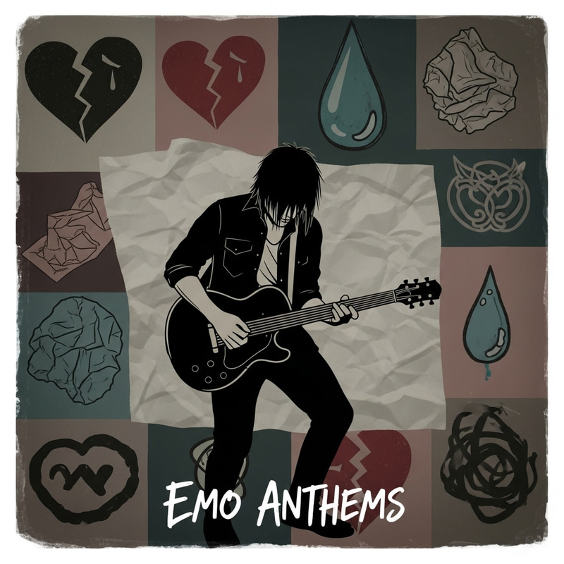 Emo Music Playlist Square Cover: Raw & Expressive Design Emo Music Playlist Square Cover: Raw & Expressive Design