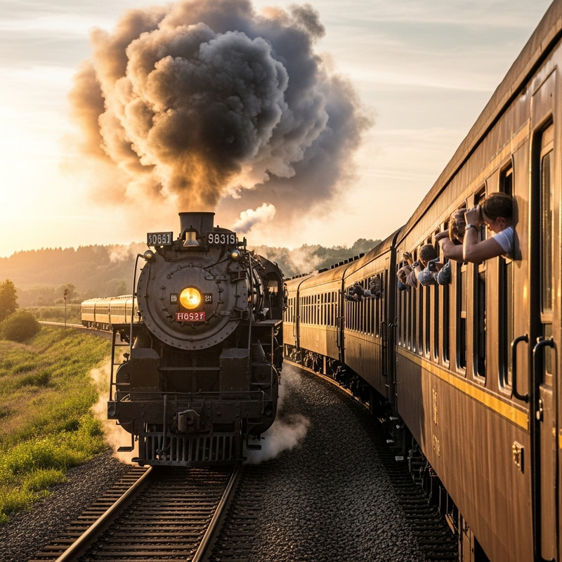 Classic Steam Train on Scenic Railway Route Classic Steam Train on Scenic Railway Route