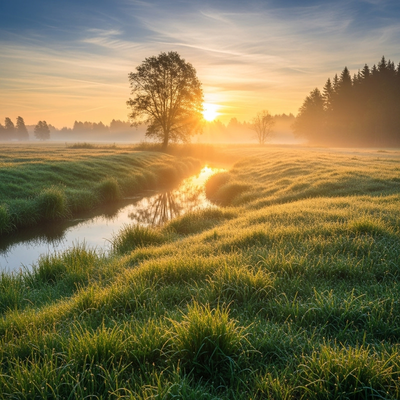 Tranquil Meadow Sunrise: Capturing Serenity and Beauty