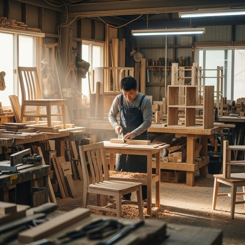 Dedicated Carpenter Crafting Furniture | Rustic Workshop Scene Dedicated Carpenter Crafting Furniture | Rustic Workshop Scene