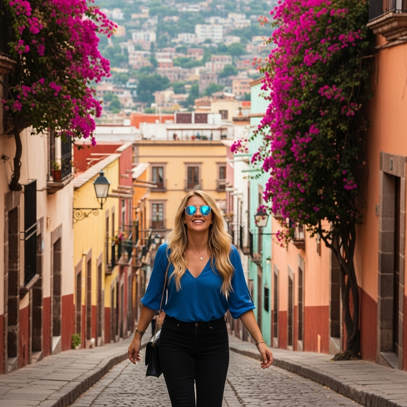 Blonde Woman in Colorful Guanajuato Streets | Taylor Swift Lookalike - Image of Taylor Swift en Guanajuato