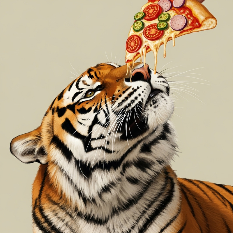 Ultra Realistic Tiger Eating Pizza Art