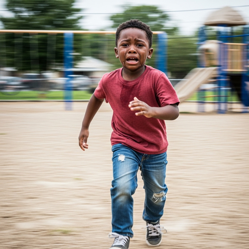 Black Little Boy Crying and Running in Distress Black Little Boy Crying and Running in Distress