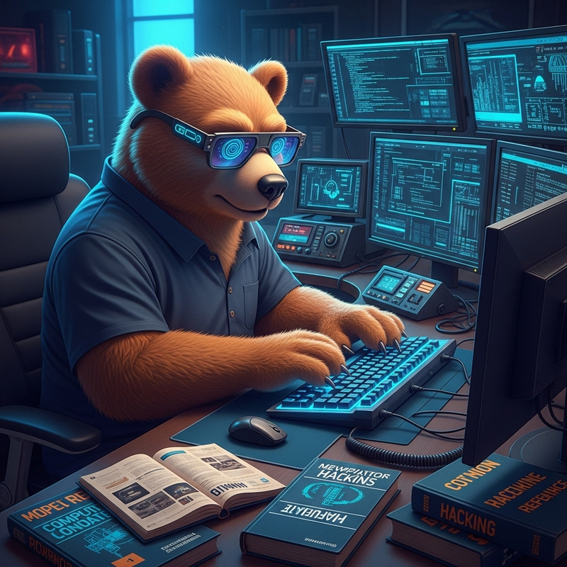 Tech-Savvy Hacker Bear | Futuristic Cybersecurity Guru Tech-Savvy Hacker Bear | Futuristic Cybersecurity Guru