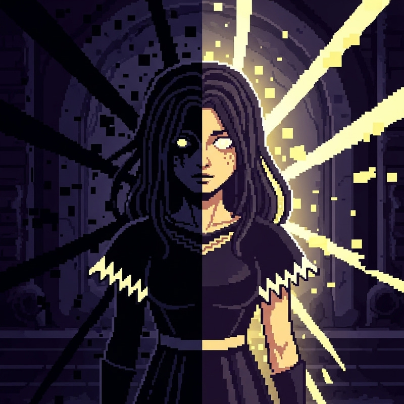 Enigmatic 8-Bit Art Style Female Character | Shadows & Lights Enigmatic 8-Bit Art Style Female Character | Shadows & Lights
