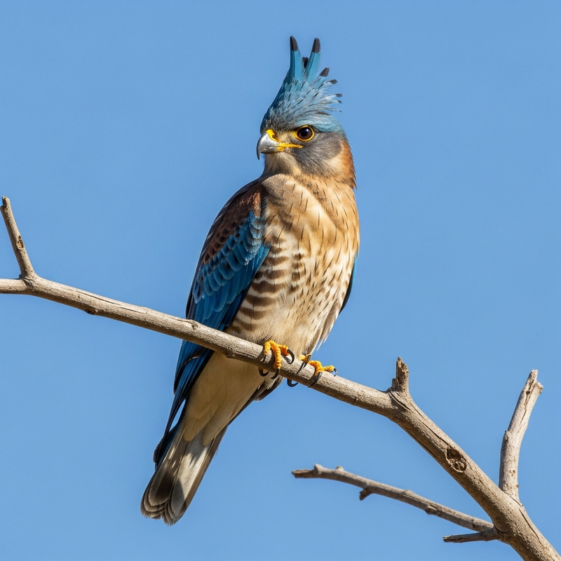 Majestic Bird Perched on Branch | Serene Sky Background Majestic Bird Perched on Branch | Serene Sky Background
