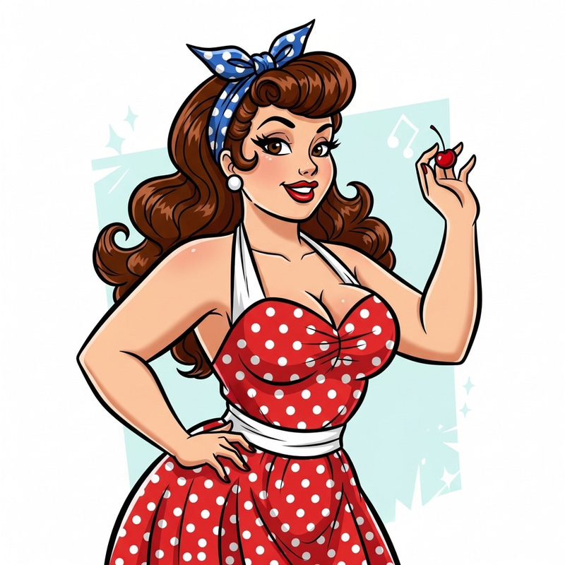 Captivating Plus-Size Pin-Up Woman with Brown Eyes and Curly Hair Captivating Plus-Size Pin-Up Woman with Brown Eyes and Curly Hair