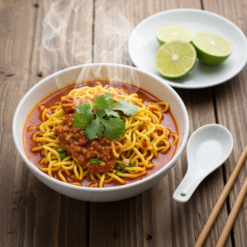 Steaming Mee Curry Bowl: Southeast Asian Delight Steaming Mee Curry Bowl: Southeast Asian Delight