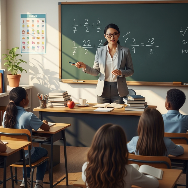 Experienced East Asian Teacher in Engaging Classroom Setting