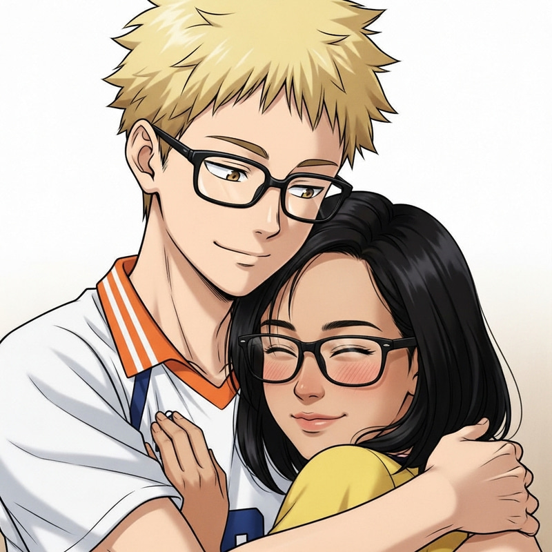 Tsukishima Cuddling Tan Filipina Girlfriend - Heartwarming Scene