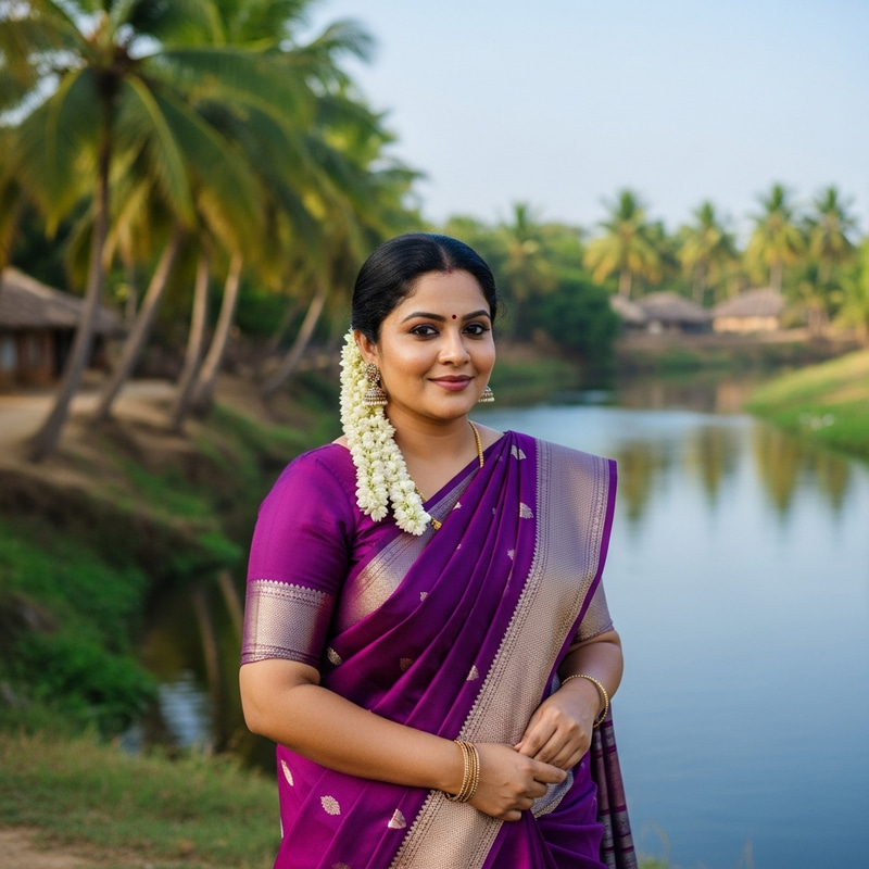 South Indian Woman in Colorful Saree with Confidence South Indian Woman in Colorful Saree with Confidence