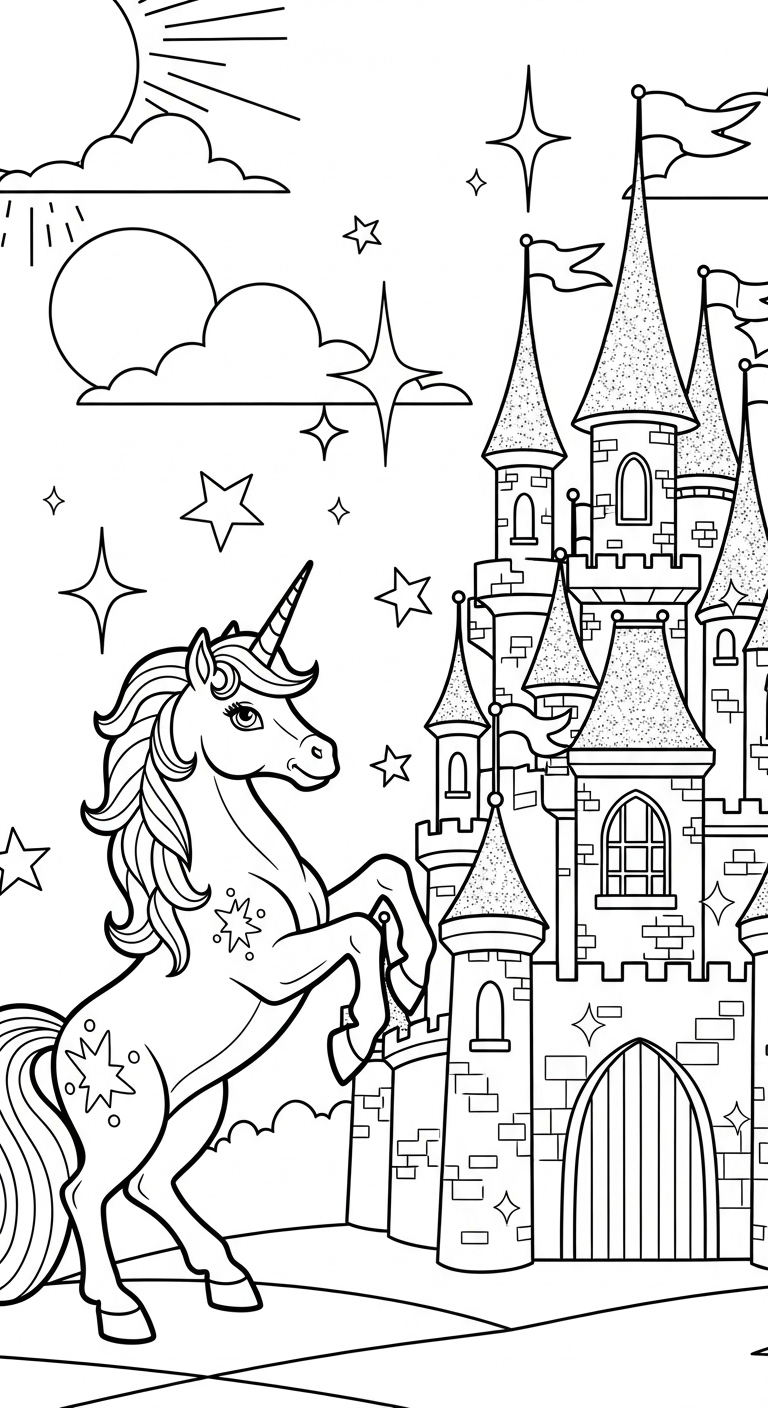 Unicorn & Castle Coloring Page for Kids Unicorn & Castle Coloring Page for Kids