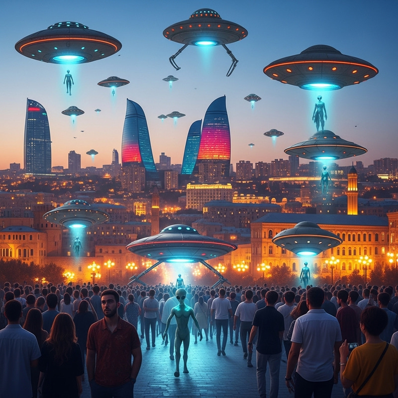 Futuristic Baku Streets: Alien Invasion - Sci-Fi Metropolis Futuristic Baku Streets: Alien Invasion - Sci-Fi Metropolis