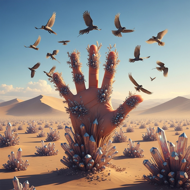 Futuristic Evolution: Spectacle of Birds Rising from Hand