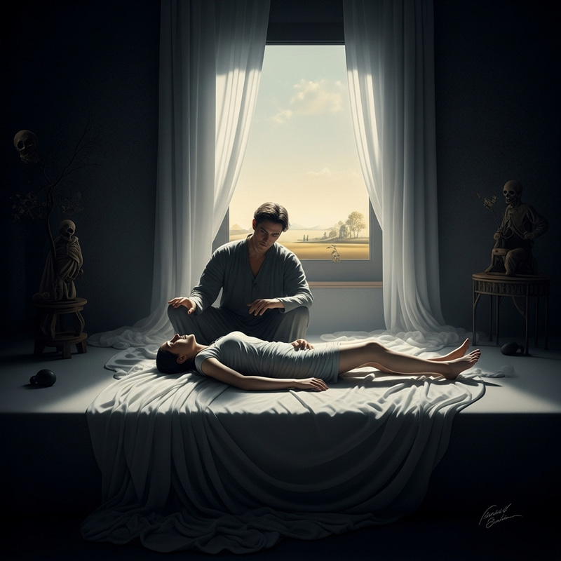 Surrealistic Gothic Composition: Denial of Death in Ethereal Lighting Surrealistic Gothic Composition: Denial of Death in Ethereal Lighting