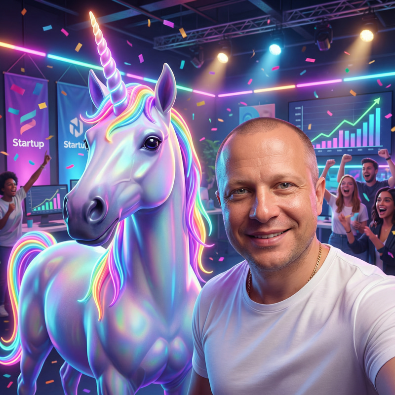 Vibrant Startup Unicorn Selfie Scene