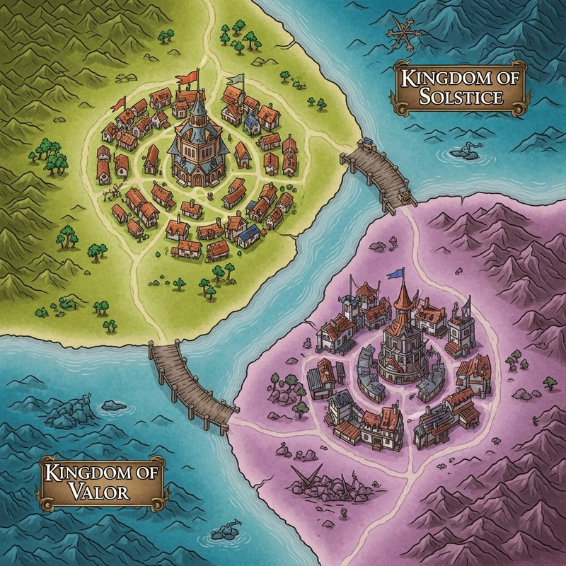 Detailed Fantasy Map Illustration of Solstice & Valor Kingdoms Detailed Fantasy Map Illustration of Solstice & Valor Kingdoms