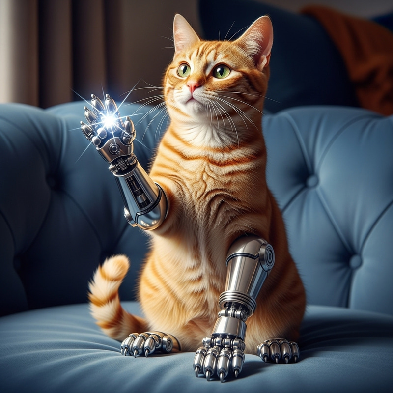 Sparkling Orange Cat with Mechanical Paws