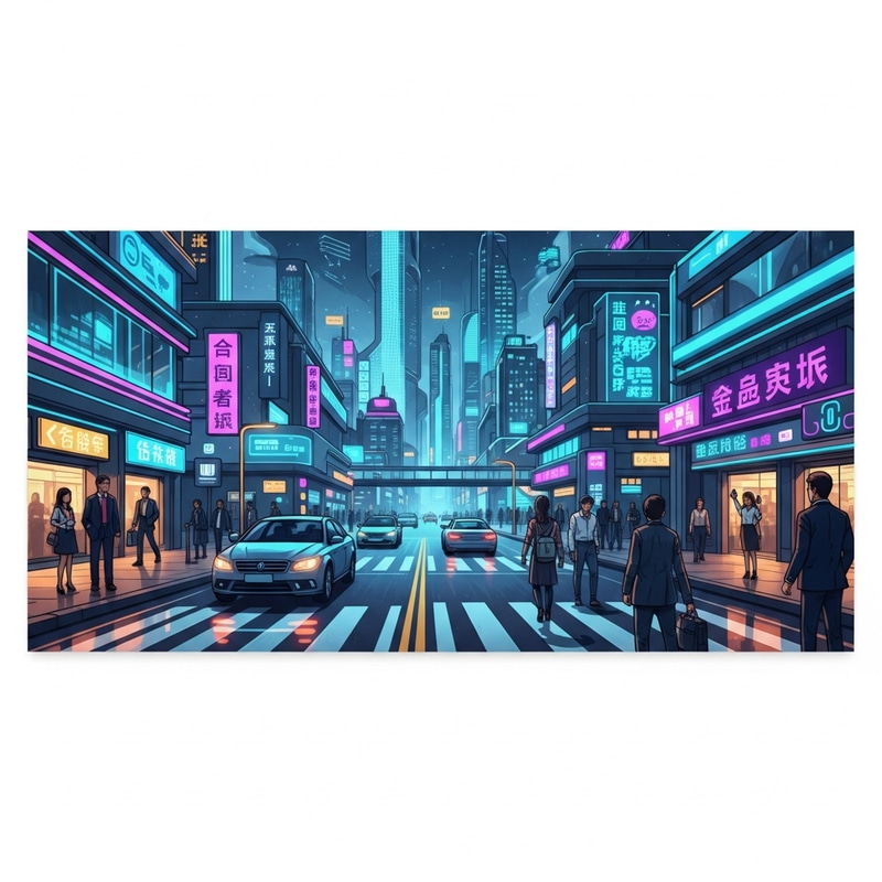 Future City Technology: AI Innovation, Neon Lights, Skyscrapers