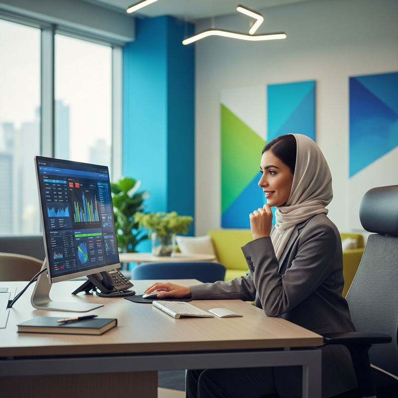 Professional Saudi Businesswoman in Modern Office with Technology Integration Professional Saudi Businesswoman in Modern Office with Technology Integration