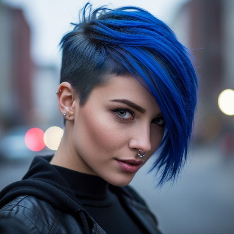 Dark Blue, Very Short Hair Girl - Mesmerizing Image