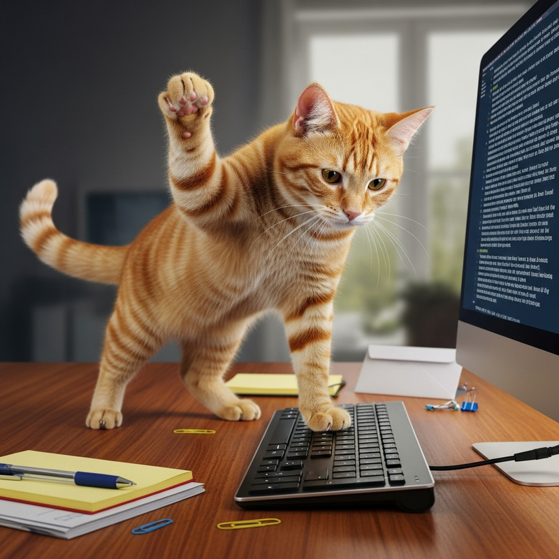 Curious Cat Playfully Stepping on Keyboard Curious Cat Playfully Stepping on Keyboard