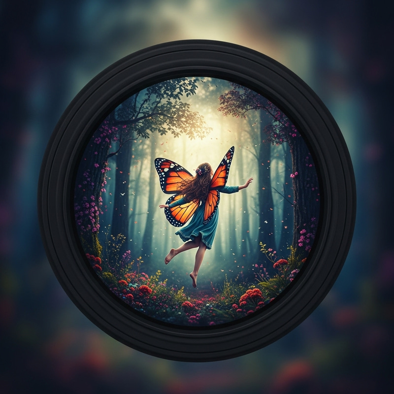 Magical Girl with Butterfly Wings in Enchanted Forest Magical Girl with Butterfly Wings in Enchanted Forest