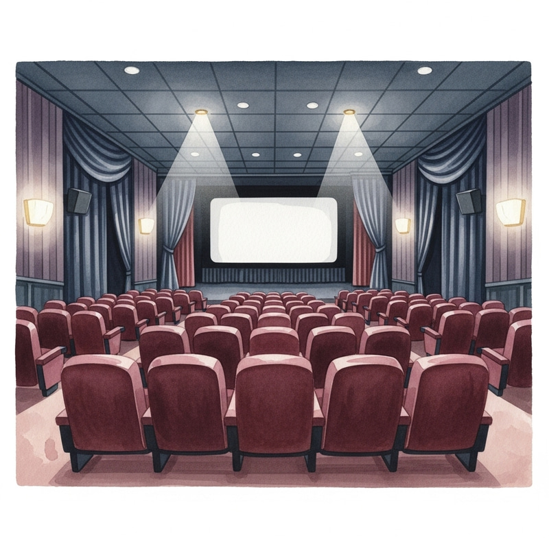 Intimate Cinema Setting with Dim Lighting and Empty Seats