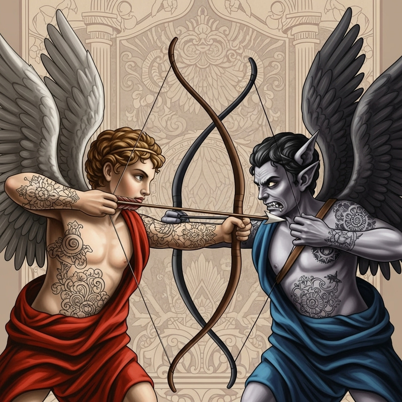 Eternal War of Love and Malevolence: Cupid's Dramatic Clash Eternal War of Love and Malevolence: Cupid's Dramatic Clash
