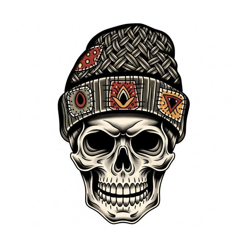 Smiling Skull with Beanie - American Traditional Tattoo Smiling Skull with Beanie - American Traditional Tattoo