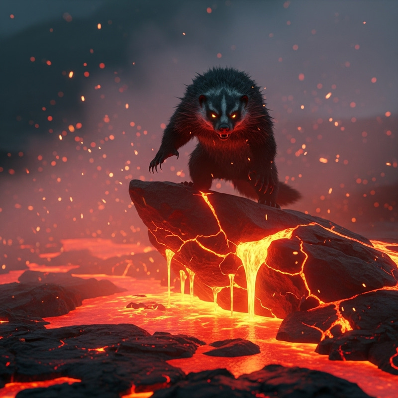 Makbuk Creature Stands on Rock Amid Lava Flow | 4K Cinematic View Makbuk Creature Stands on Rock Amid Lava Flow | 4K Cinematic View