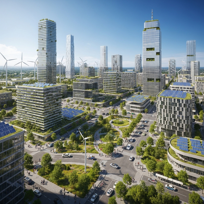 Eco-Friendly Solar-Powered World with Futuristic Cityscape