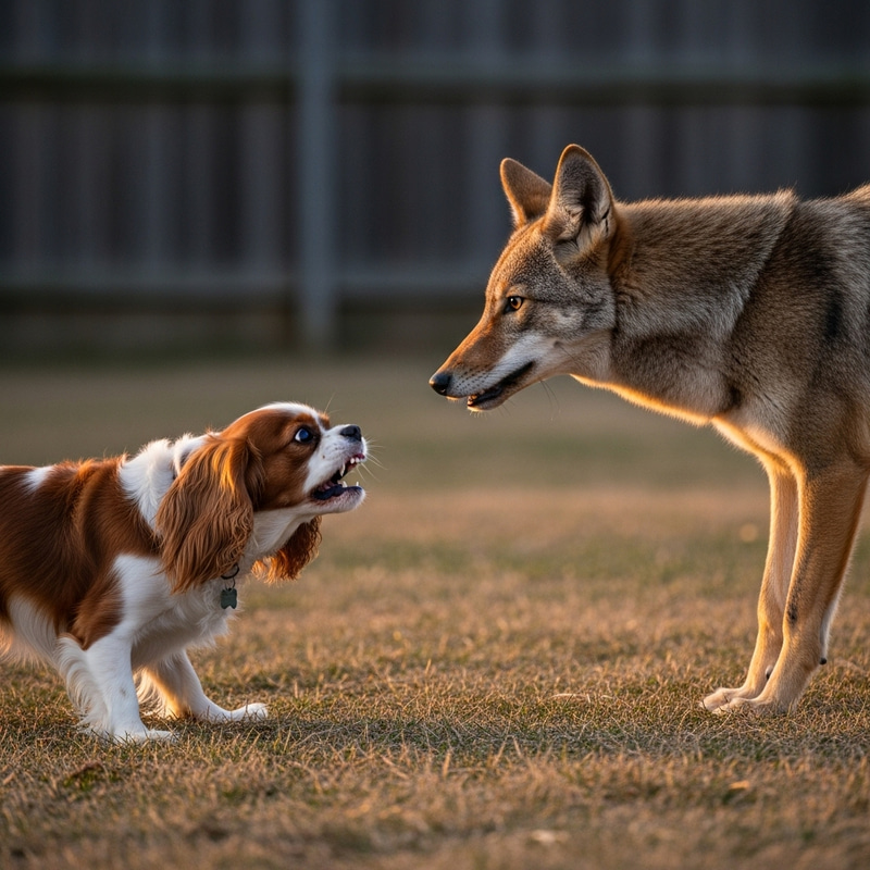 Fearless Cavalier King Charles Dog Protects Against Coyote Fearless Cavalier King Charles Dog Protects Against Coyote