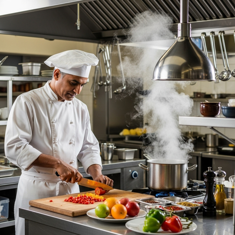 Experienced South Asian Chef Chopping Experienced South Asian Chef Chopping