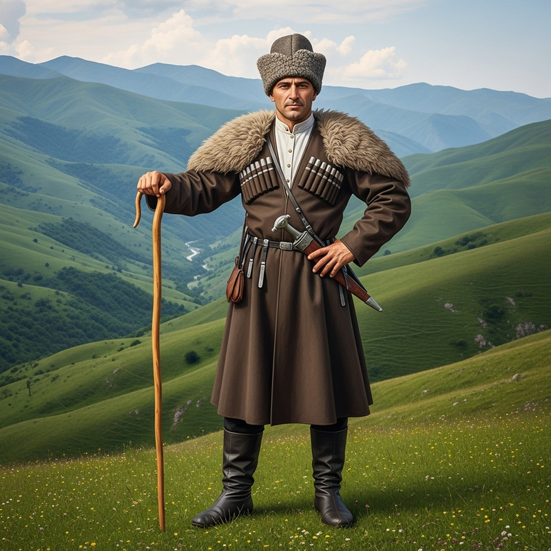 Circassian Man Portrait in Traditional Adyghe Attire Circassian Man Portrait in Traditional Adyghe Attire