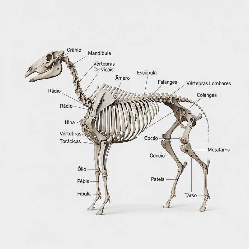 Complete Horse Skeleton Structure with Portuguese Labels Complete Horse Skeleton Structure with Portuguese Labels