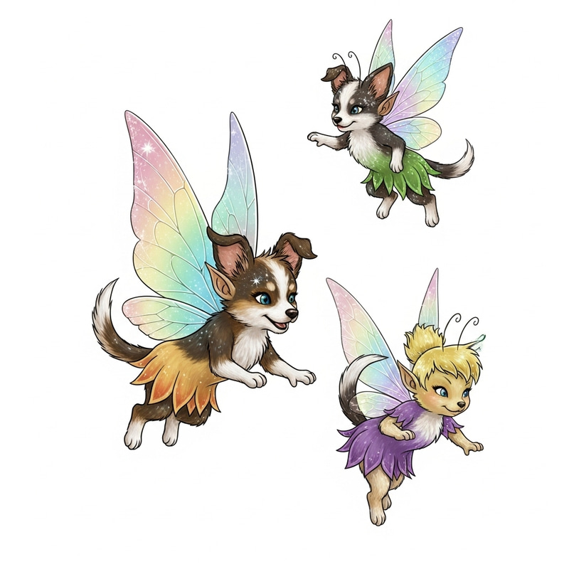 Enchanting Fairy Dogs with Rainbow Wings Enchanting Fairy Dogs with Rainbow Wings