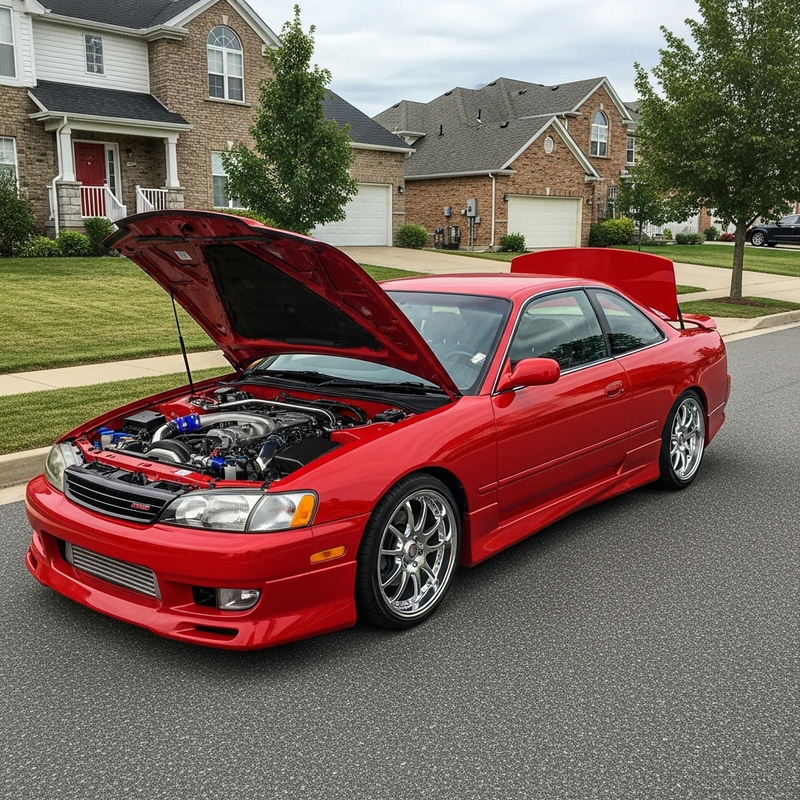 Custom JDM Car on Suburban Street Custom JDM Car on Suburban Street