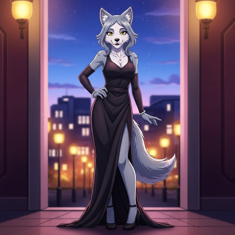 Elegant Wolf Girl in Evening Gown | Kind Gaze Elegant Wolf Girl in Evening Gown | Kind Gaze