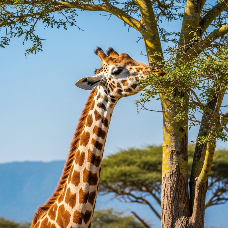 Magnificent Giraffe Feeding on Lush Greenery | Wildlife Encounter