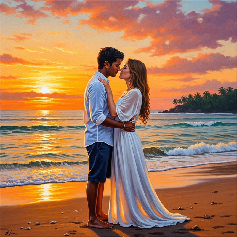 Romantic Sunset Kiss | Vibrant Colors Beach Embrace Romantic Sunset Kiss | Vibrant Colors Beach Embrace